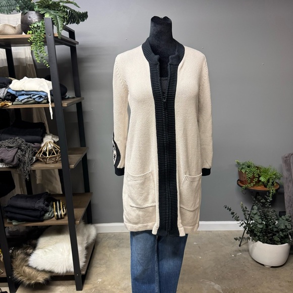 Bob Mackie Wearable Art zip up sweater paisley womens small black lt taupe - Picture 3 of 9